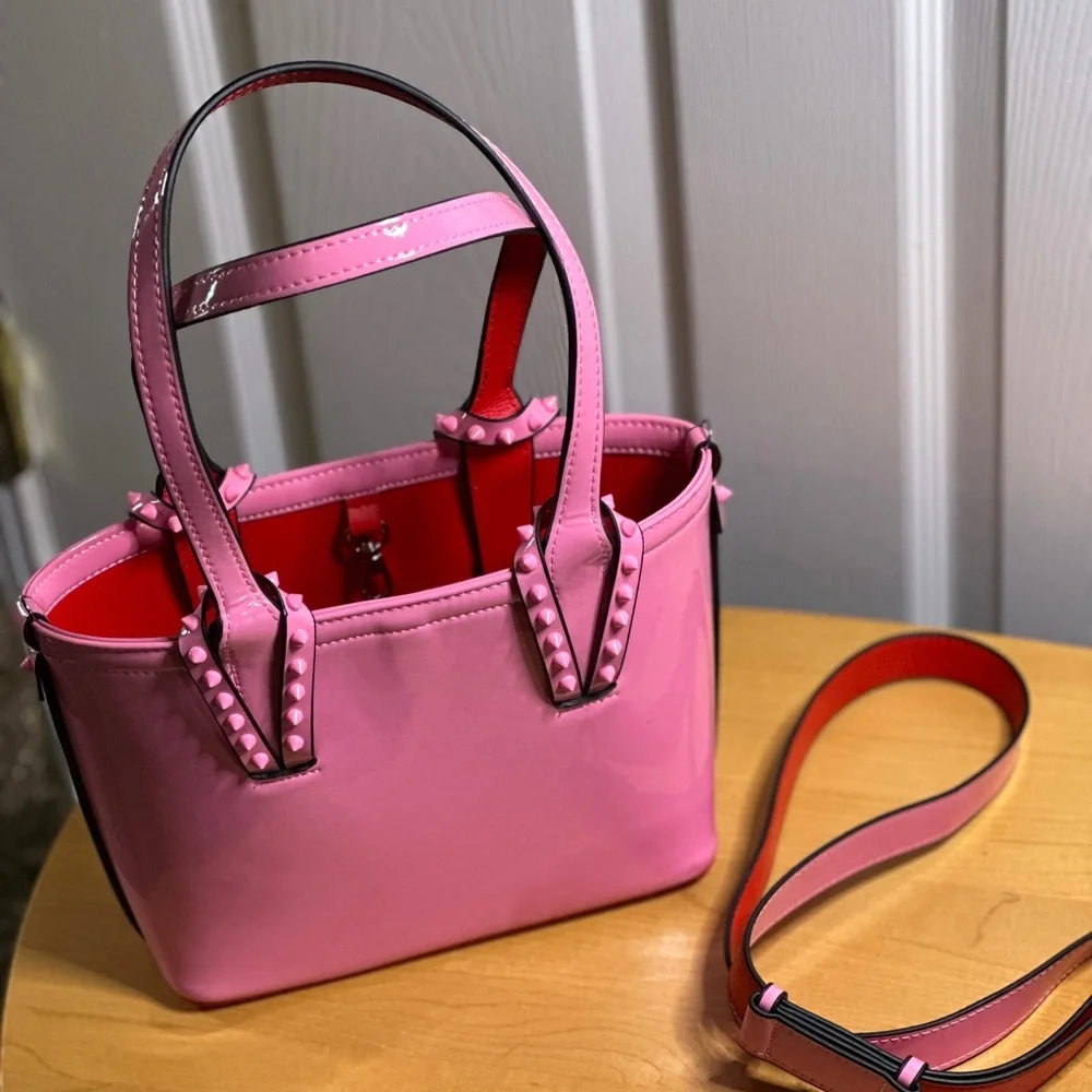 Christian Louboutin Pink Patent Leather Satchel with Red Detail